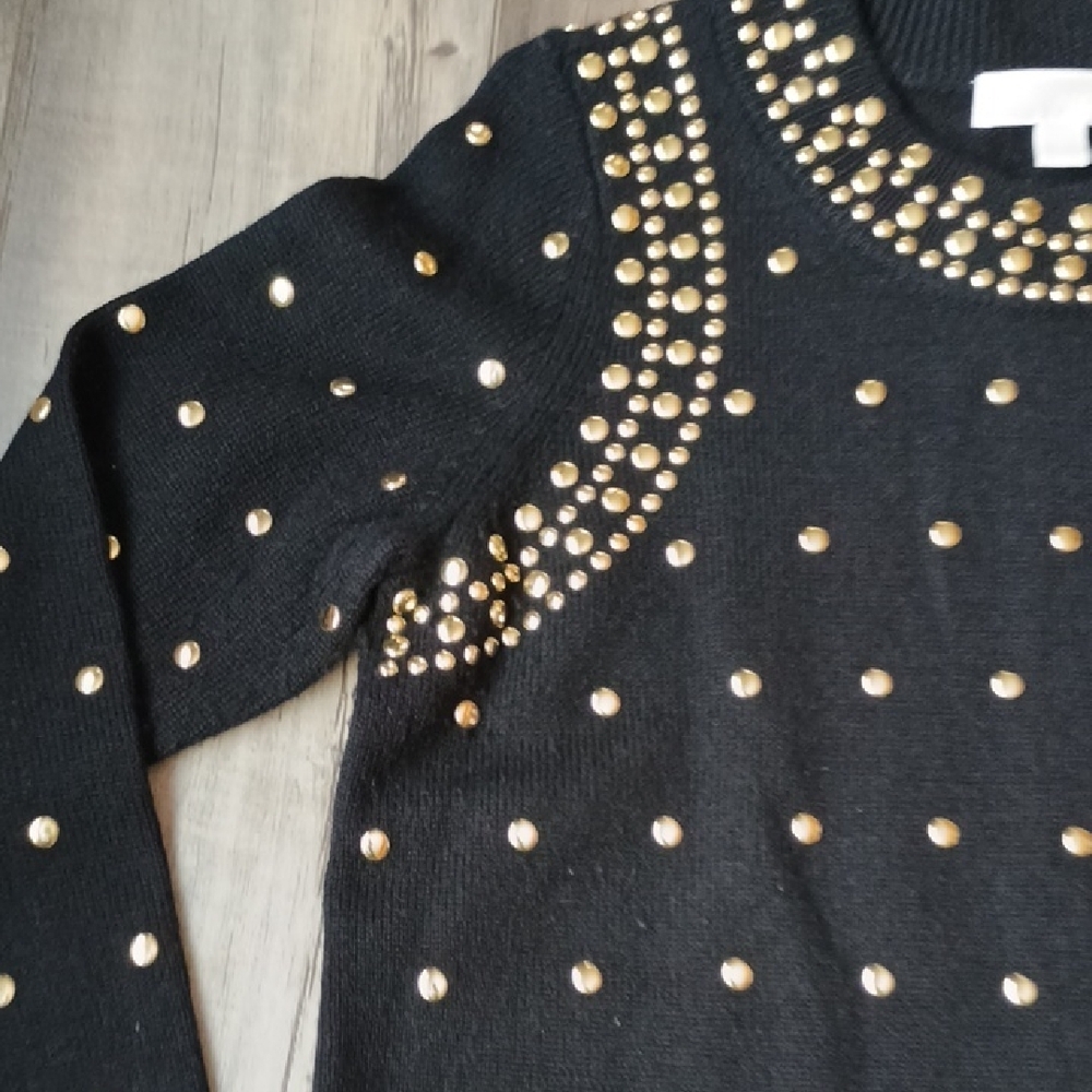 Studded Black and Gold Women's Sweater - Picture 5 of 7